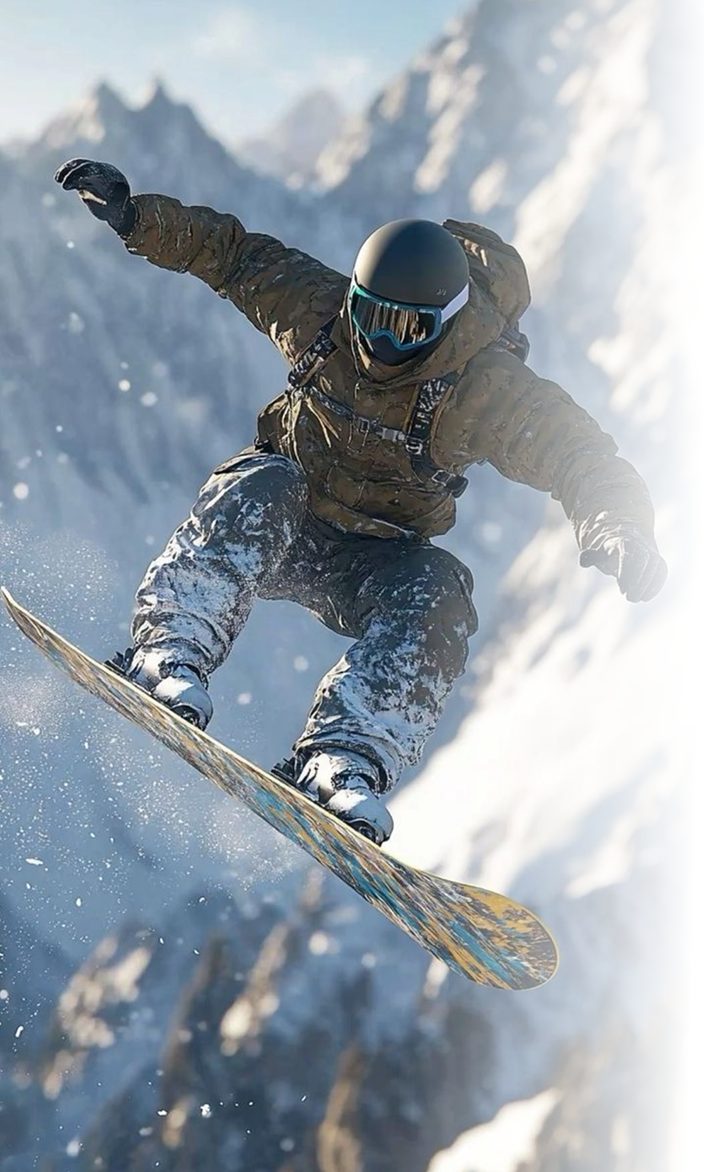 Snowboarder spraying powder